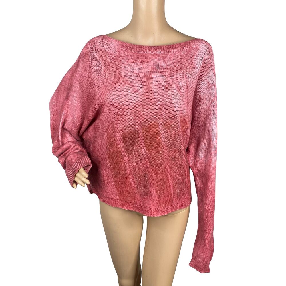 Wednesday Lulu Italy Dolman Sweater Pink Red Hand Dyed Paint Boat Neck Lagenlook